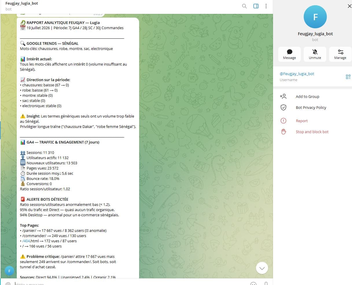 Lugia — rapport analytique stratégique (Google Trends, GA4) via Telegram.